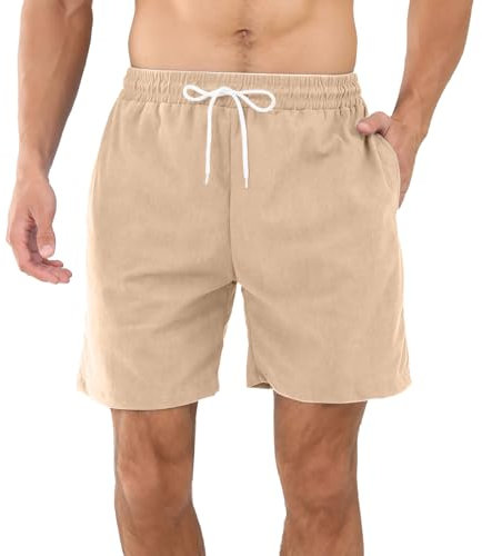 Pantaloncini Cargo Uomo per Fitness, Sport, Tempo Libero, Tinta Unita, Neri, Monostrato Costume da Bagno Uomo Slip 2024 (Khaki, XXL)
