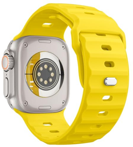 MoKo Ocean Correa para Apple Watch Ultra2 49mm 46mm 45mm 44mm 42mm para Hombres y Mujeres,Silicona Pulsera Deportiva Correa para iWatch Serie 10 9 8 7 6 5 4 3 SE Ultra2,Amarillo
