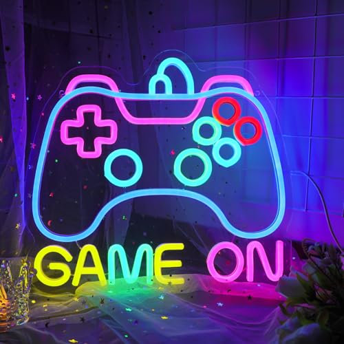 DWOOKE Gaming Neon Sign, Game On Neon Sign for Game Room Decor USB Powered LED Game Controller Neon Lights for Teen Boy Bedroom Decor, Gamer Wall Decor Best Gamer Gifts for Boys, Kids,Teens