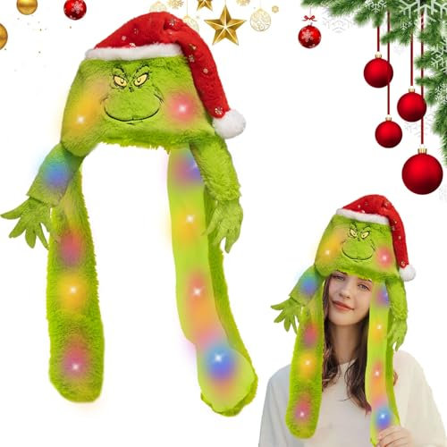 LED Mütze mit Beweglichen Ohren,Lustige Mütze mit Ohren,Hase Mütze,Mütze mit Ohren,Weihnachtsmann Plüsch Hut,Cosplay Urlaub Weihnachten Halloween Karneval Party Geschenk für Damen Mädchen Kinder