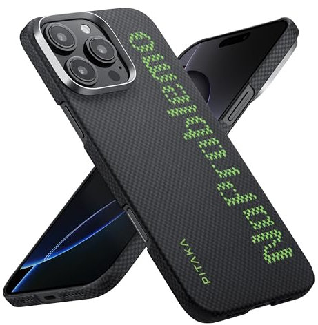 pitaka Leuchtende Hülle für iPhone 16 Pro Max Ultradünne Handyhülle aus Aramidfaser Kompatibel mit Magsafe Magnetische Schutzhülle mit Angenehmem Griff [Taktile Gewebte Hülle]