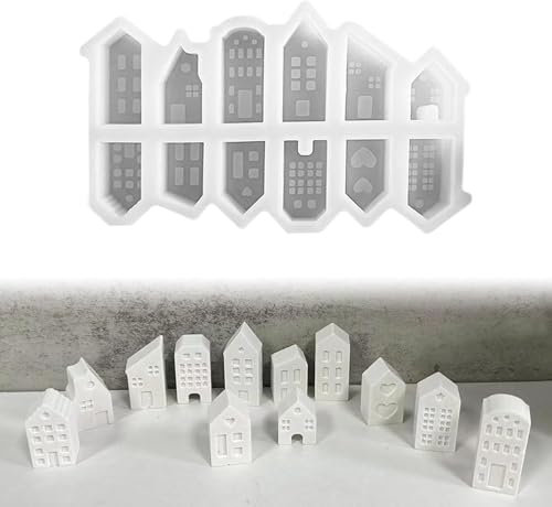 Silikonformen Gießformen Häuser, 12 Stück Mini Haus Zum Gießen, Kerzenhalter, Epoxidharz Formen