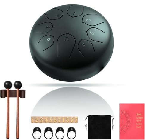 Regentrommel-Set, Outdoor-Garten-Instrument, 15,2 cm, 8 Töne, Stahlzungentrommel, Handpan, Meditationstrommel, Musik-Glockeninstrument (Dunkelgrün)