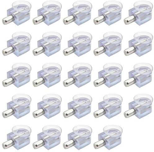 24 piezas Porta Estantes de Cristal, Soporte con Ventosa para Gafas y Estantes de Armarios de Pared, Vitrinas, Armarios de Cristal 5 mm Pivote (TRANSPARENTE)