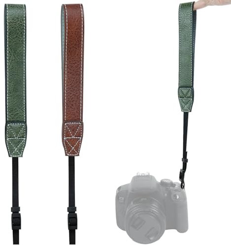 Tracolla Macchina Fotografica, Tracolla Fotocamera Regolabile, Universale Cinghia Polso Fotocamera, Camera Wrist Strap, Accessori Macchina Fotografica con Diverse Fotocamere(Marrone e Verde, 2 Pezzi)