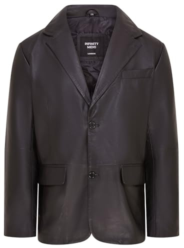 Mens 2 Button Black Leather Blazer Soft Tailored Leather Jacket Coat