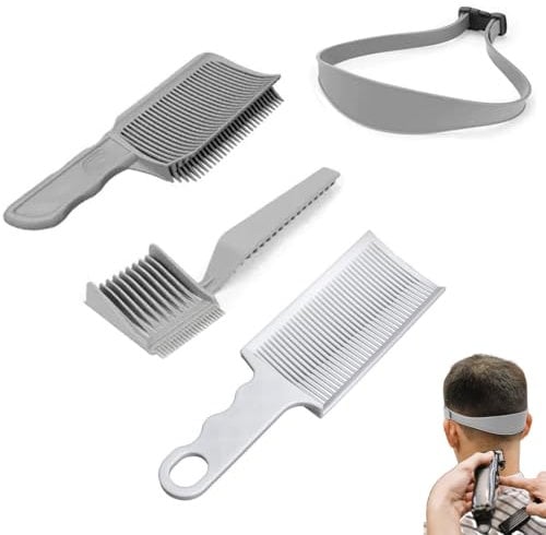 4 Stück Haarschneidehilfe, Verstellbare Haarschneideschablone & Gebogenes Haarschneideband aus Silikon, Professioneller Friseurkamm für Perfekte, Präzise Haarschnitte zu Hause für Männer
