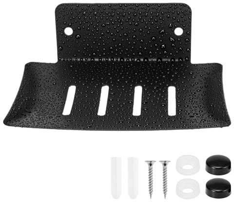 QWORK® 304 Stainless Steel Soap Dish Tray with Drain Hole Design - Rustproof Shower Soap Holder Sink Sponge Holder - Black