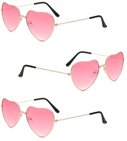NXPUXP 3 Pack Herz Sonnenbrille,Herz Brille,Herzförmige Damen-Sonnenbrille mit Metallrahmen,Retro Partybrille für Kostüme(Nicht UV-Schutz)