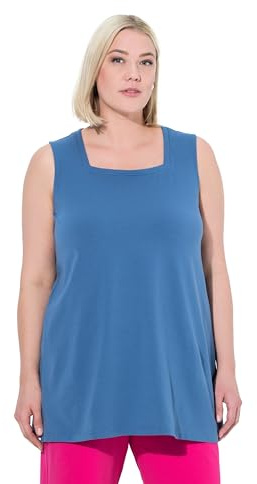 Ulla Popken Damen große Größen Übergrößen Plus Size Longtop, Classic Fit, Carré-Ausschnitt, ärmellos denimblau 50+ 807310721-50+