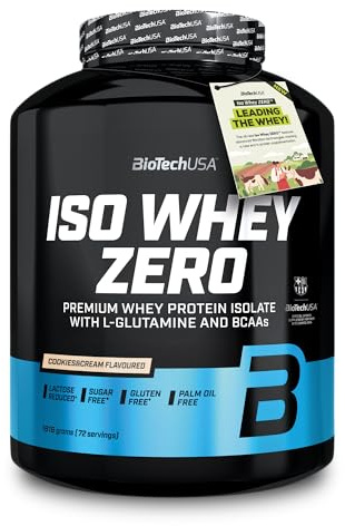 BioTechUSA Iso Whey Zero | Premium Whey Protein Isolate | Grass-Fed | Enzyme-Free | Sugar- and Gluten-free, 1816g, Cookies & Cream