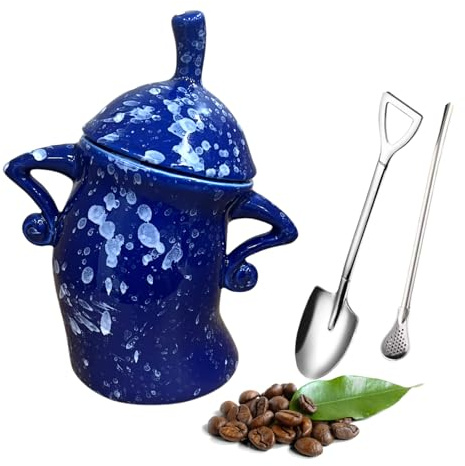 GXOPIEV Canister with Attitude, 28oz Ceramic Jar with Lid,Tea Tins for Loose Tea, Sassy Teapot with Attitude, Can Hold Coffee Tea Spice and Candy,with 2spoon(blue)