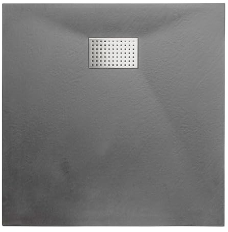 Thermopanel SMC Dark Grey Shower Trays Base Slate Stone Effect Textured Non Slip with Stainless Steel Drain Cover - 1600 x 700mm