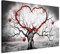 B&D XXL - Tableau décoratif moderne 120x80 cm - Impression sur toile - Décoration murale pour salon et chambre - Arbre en forme de cœur rouge - Branches fines en motif romantique 0101-79