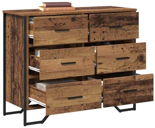 vidaXL Chest of Drawers 6-Drawer Old Wood 91 x 35.5 x 74.5 cm