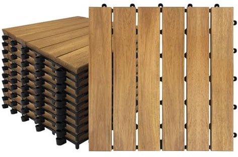 VANCHEMO Piastrelle per terrazze, 30 x 30 cm, in legno, 1 m²/11 pezzi, per balcone, balcone, piastrelle a clic, con drenaggio, resistenti alle intemperie, per terrazza, giardino (Tye A)