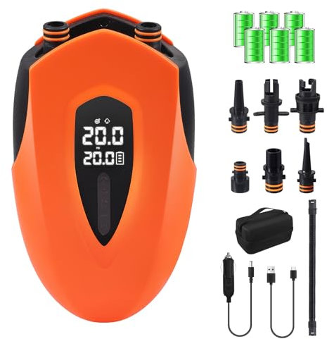 Elektrische Luftpumpe, 20 PSI Hochdruck Elektrische SUP Luftpumpe, 12000 mAh Wiederaufladbare Akku Luftpumpe, mit LED-Licht, 12 V DC, für Schlauchboot, Luftmatratze