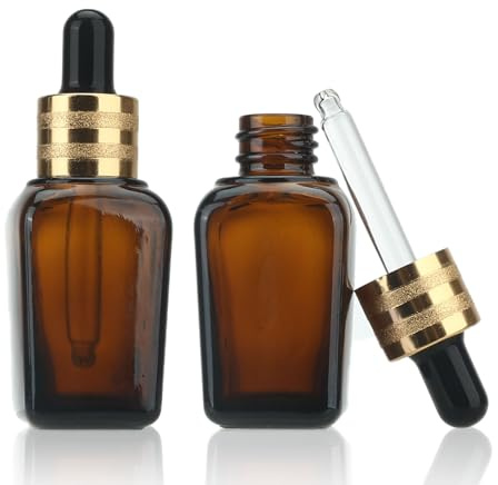 COSIDEA 16pcs Empty 25ml 0.83oz Square Amber glass dropper bottle for essential oil liquids travel bottles