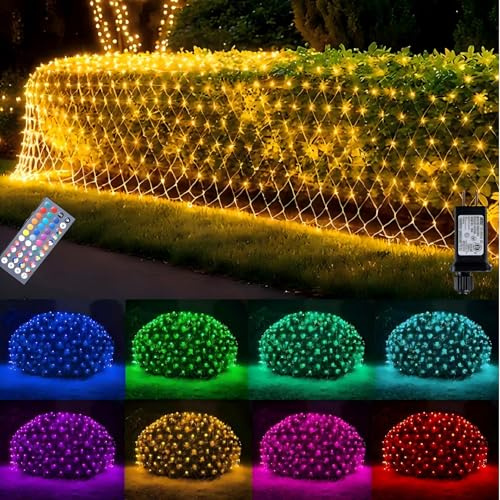Luces decorativas navideñas, 15 x 5 pies extensibles. 240 bombillas LED ajustables con control remoto que pasan por 18 colores. Decora árboles de Navidad, arbustos y patios. Mejora el ambiente de