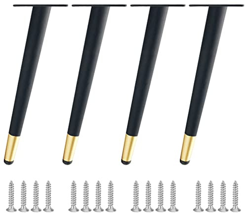 Tischbeine aus Eisen, 4 Stück, Schwarz / Gold, Metall-Möbelfüße, konisches Design für Couchtisch, TV-Ständer, Sofa, Beistelltische, 65 cm, inkl. Schrauben