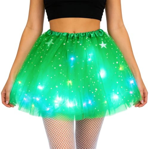 AWSOLAR LED Grüner Tüllrock Damen, Elastizität Tüllrock mit LED Karneval Kostüm Damen
