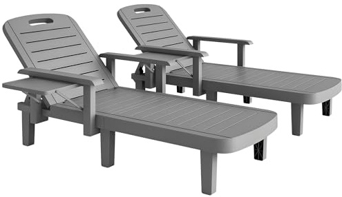 Outsunny Lot de 2 Bains de Soleil Chaise Longue 79x158x88cm Gris Foncé