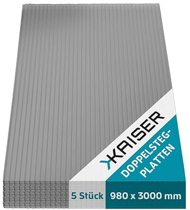 KAISER plastic® Doppelstegplatten Anthrazit-Grau PC [16/20 mm] – Made in Germany | Schlagfeste Hohlkammerplatten für Terrasse & Carport | 3er, 4er oder 5er Set | Längen: 2m – 4m (5, 98 x 300 cm)