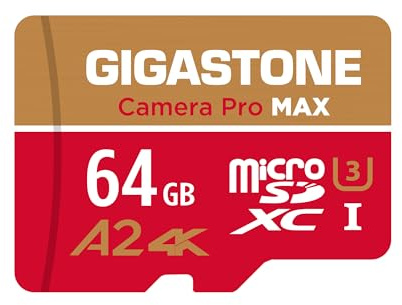 【5-Years Data Recovery】 GIGASTONE 64GB Micro SD Card, Camera Pro MAX, Compatible with Gopro, Dash Cam, DJI, Drone, Security Camera, Speed Up to 100MB/s, microSDXC UHS-I A2 4K U3 C10, with Adapter