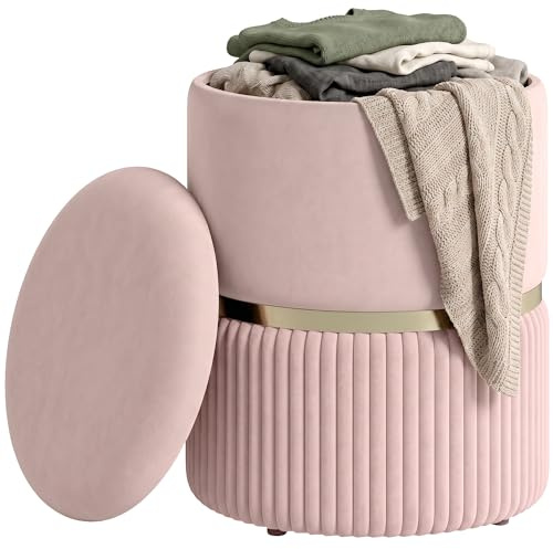 HOMCOM Pouf Tabouret Repose-Pied Coffre de Rangement 36x36x44cm Rose