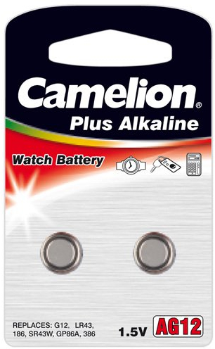Camelion 12000212 - Pile alcaline a bottone AG12/LR43/LR1142/386, 1, 5 V, confezione da 2 pezzi