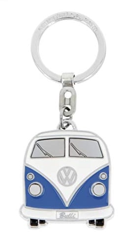 BRISA VW Collection - Volkswagen Emaillierter Metall Schlüssel-Anhänger-Ring Schlüsselbund-Accessoire Keyholder im T1 Bulli Bus Design (Front/Blau)