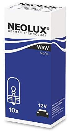 Neolux Standard W5W Signallampe für Auto und Motorrad, N501, 12V, 5W, (10 Stück) W2.1X9.5D, Faltbox (10 St.