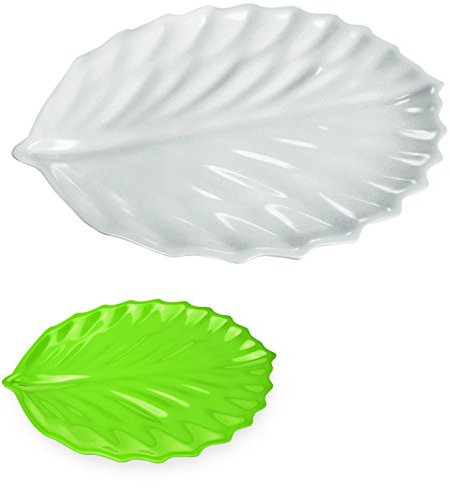Blattförmige Servierplatte aus Melamin in weiß oder grün - Abmessung: 42 x 30 cm (Weiß)