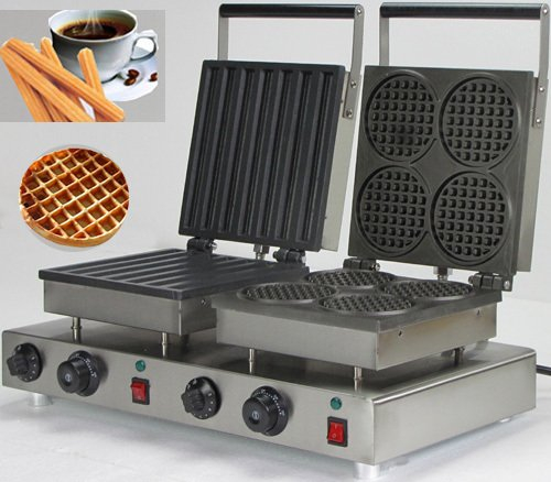 NP-583 Commercial 2 in 1 Round Belgian& Churros Waffle Maker Baker Iron Toaster Making Machine (220v)