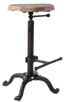 Vintage Industrial Adjustable Cast Iron Wooden Seat Kitchen Bar Pub Stool 62cm