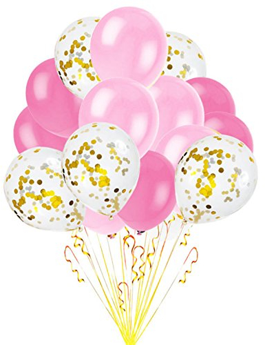 Oblique Unique® Konfetti Luftballon Set für Geburtstag Feier Jubiläum Hochzeit JGA Party Ballons Rosa Pink Weiß