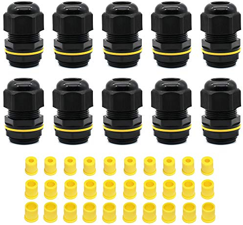 10 PCS Cable Glands, HUYU Waterproof IP68 Cable Glands Connectors M25 for 4-8mm 8-12mm 10-14mm Cable Diameter Nylon Plastic Cable Gland Joints for Home/Garden/Outdoor Lighting