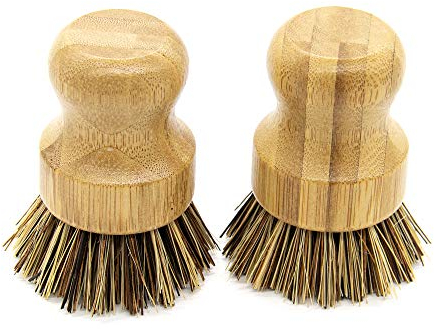 AUEAR, Lot de 2 brosses à récurer en Bambou Naturel pour poêles, poêles à récurer en Fonte (Couleur foncée)