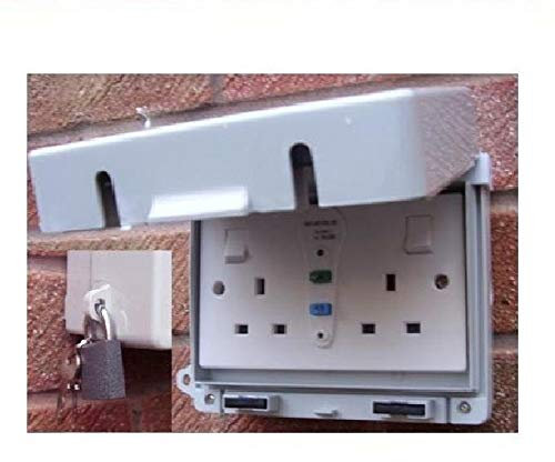 K M Electronics® Outdoor 2 Gang RCD Double 13 AMP Switched Socket IP65 Lockable with Padlock