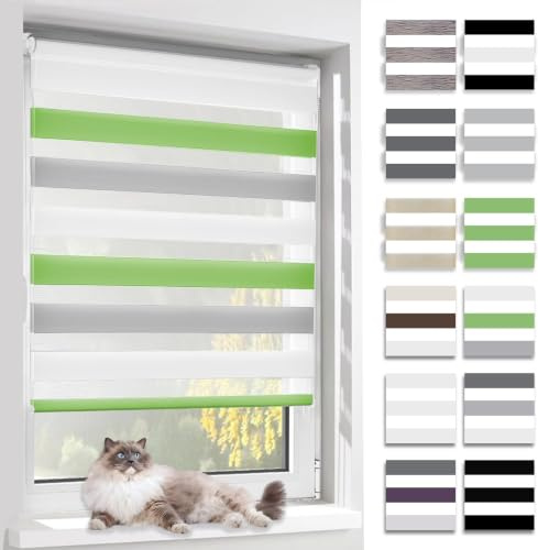 BelleMax Doppelrollo Klemmfix ohne Bohren & mit Bohren, Weiß Grau Grün B80 x H140 cm (Stoffbreite 80cm), Duo Rollo, Fensterrollo lichtdurchlässig & Blickdicht, Klemmrollo Sichtschutz & Sonnenschutz