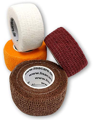 LisaCare Fingerpflaster lang - 4 Rollen Set, elastisches, wasserfestes, staub- fett- & schmutzabweisendes Pflaster - Farbmix 4-4 Rollen á 2,5cm x 4,5m