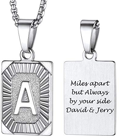 PROSTEEL Damen Buchstabe A Kette 18k vergoldet Viereck Anhänger mit Initiale + 55cm/2mm Venezianierkette Retro Stil Großbuchstaben Modeschmuck für Männer Frauen