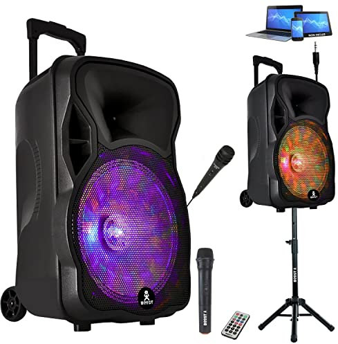 KARAOKÉ SONO 700w + 2 MICROS Fil et sans Fil ENCEINTE SONO PORTABLE AUTONOME + PIED + BLUETOOTH USB SD idéal karaoké enfant ado adulte dj