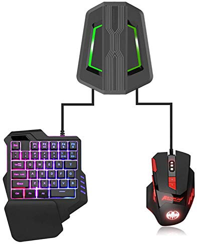 35 Botones Teclado para Juegos con una Sola Mano, retroiluminación LED + ratón de Juego+ convertidor Compatible con N-Switch/Xbox One/PS4/PS3/XBOX360
