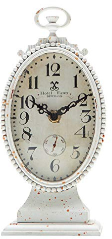 Nikky Home Vintage-Tischuhr, batteriebetrieben, rustikaler Used-Stil, Shabby-Chic-Stil, Heimdekoration für Kaminsims, Regal, Desktop, Arbeitsplatte – Weiß