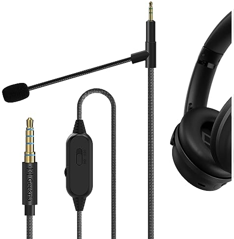 GEEKRIA QuickFit Boom Mic Cavo per cuffie da gioco e riunione, compatibile con Bose 700 QC45 QC35 II QC25, cavo di ricambio da 2,5 mm con microfono a palo e controllo volume/silenzio (1,7 m)