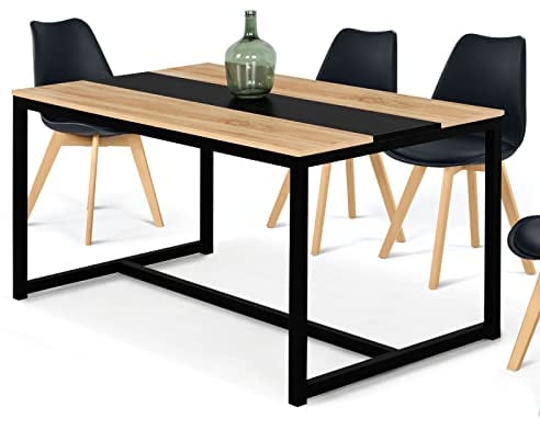 IDMarket - Mesa de comedor rectangular Dover para 6 personas, diseño industrial (150 cm), color negro
