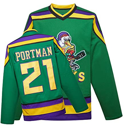 Mighty Ducks Jersey Movie Eishockey Trikot S-XXL Charlie Conway #96 Adam Banks #99 90S Hip Hop Kleidung für Party, #21 Grün, XL