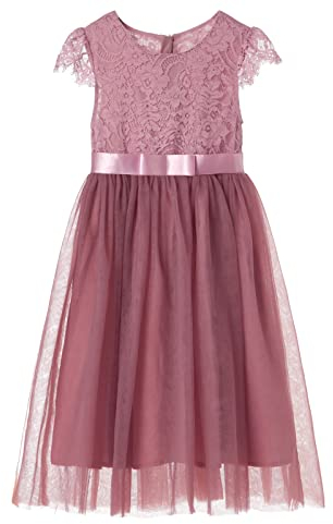 Ugitopi Mädchen Spitze Langes Kleid Kinder Tüll Party Prinzessin Kleid (Dusty Rose, 130)