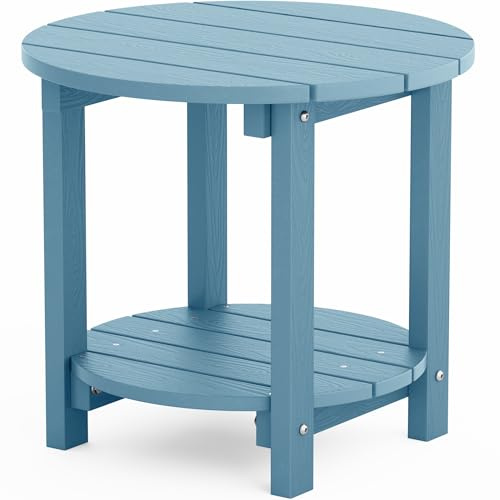 YEFU Adirondack Beistelltisch, 45,7 cm, Doppel-Beistelltisch, Poly-Holz-Beistelltisch, wetterbeständig, für Innenbereich, Terrasse, Pool, Veranda, Hinterhof, Blau